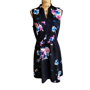 EUC Ellen Tracy Nordstrom Fit and Flare Sz‎ 12 Blue Floral Sleeveless Dress